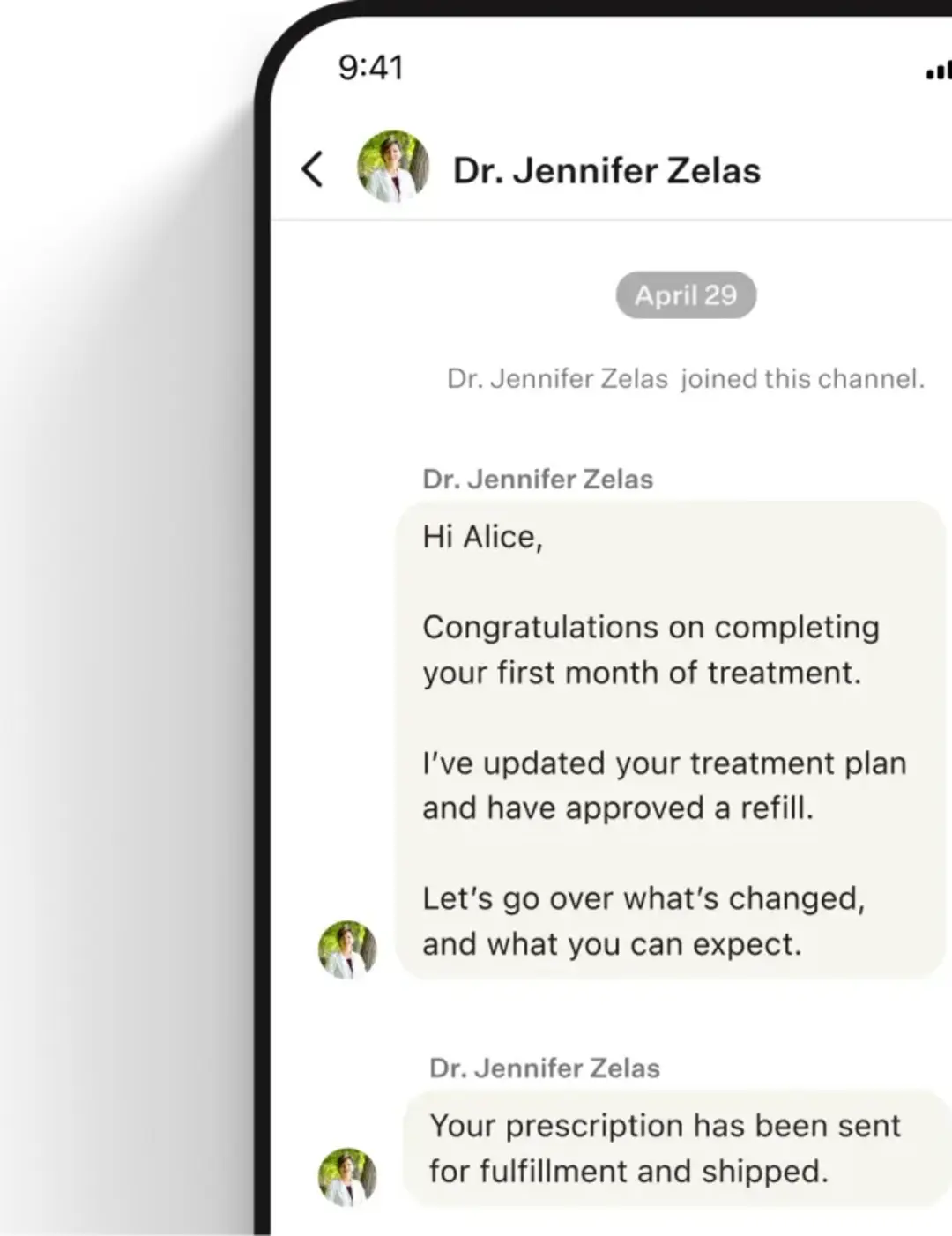 Ongoing clinician messages and refill prompts in the Noom app