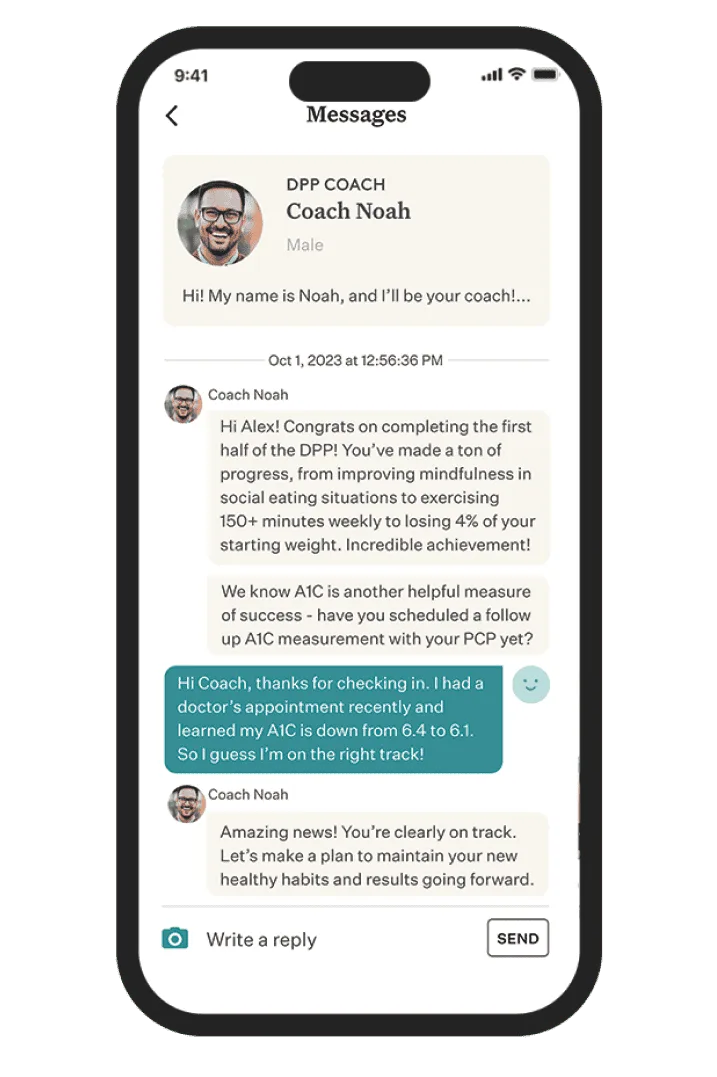Noom app showing the diabetes prevention program