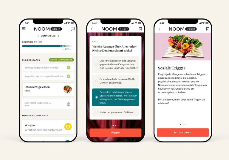 Screenshots der Noom-App