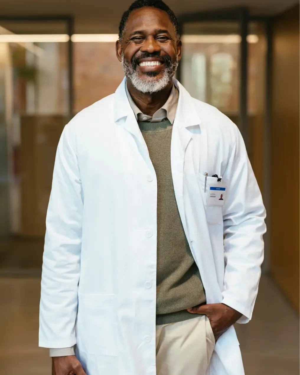 Physician smiling in a clinic