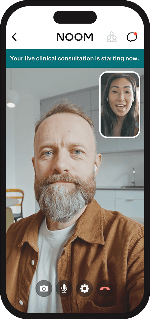 Noom app screen showing a diabetes condition coaching conversation