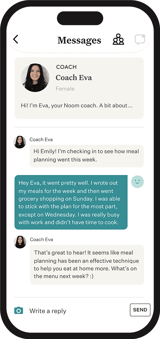 Noom app screen showing a clinical care plan