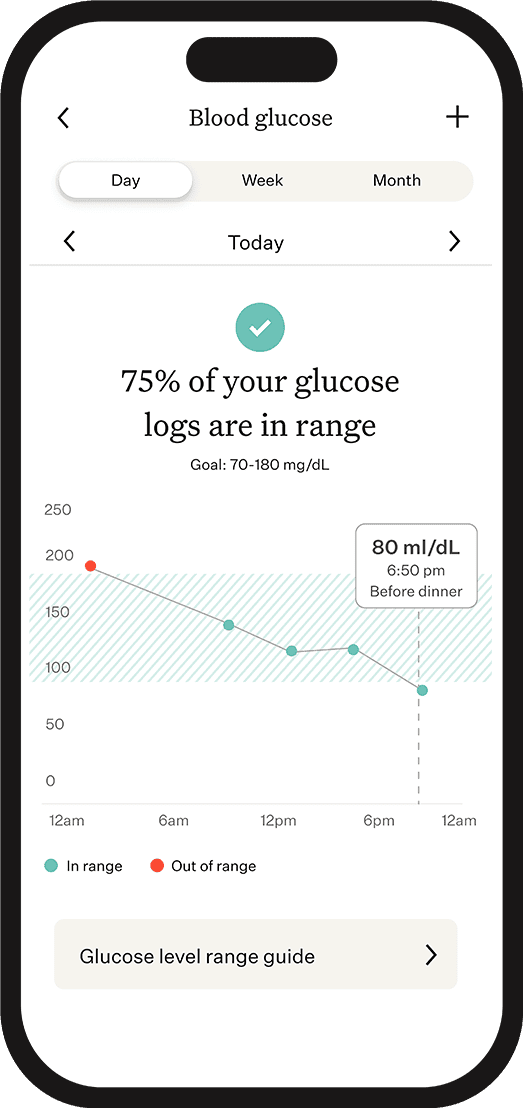 Noom app screen showing blood glucose tracking