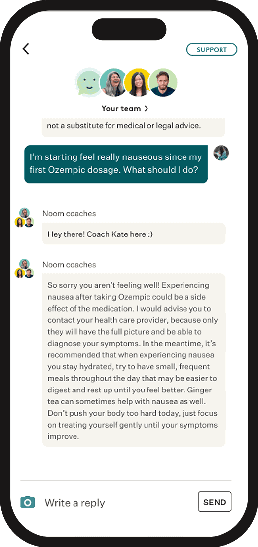 Noom GLP-1 Companion app — Personal Support Team feature