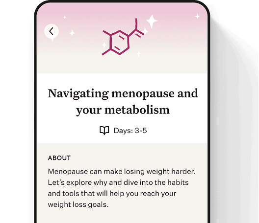 Noom menopause support app screen showing educational content library