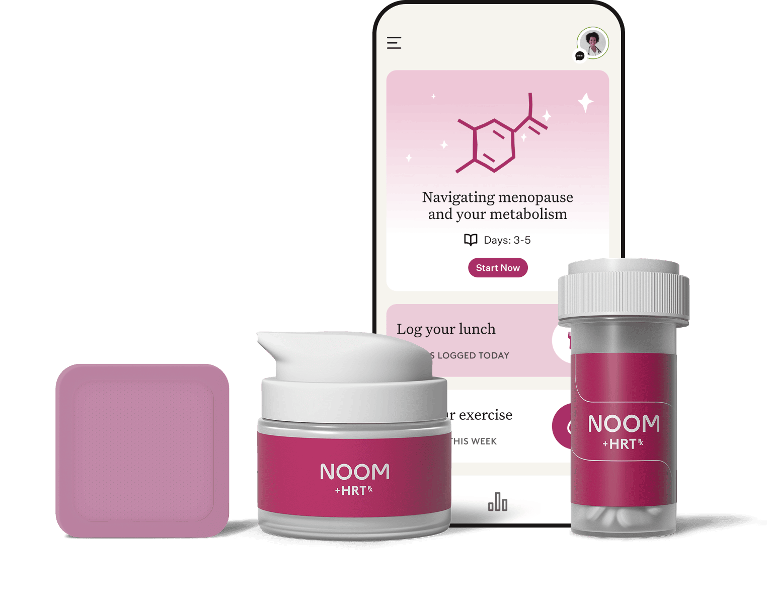 HRT products — estradiol patch, estrogen cream, progesterone pill