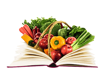 Book with vegetables illustration