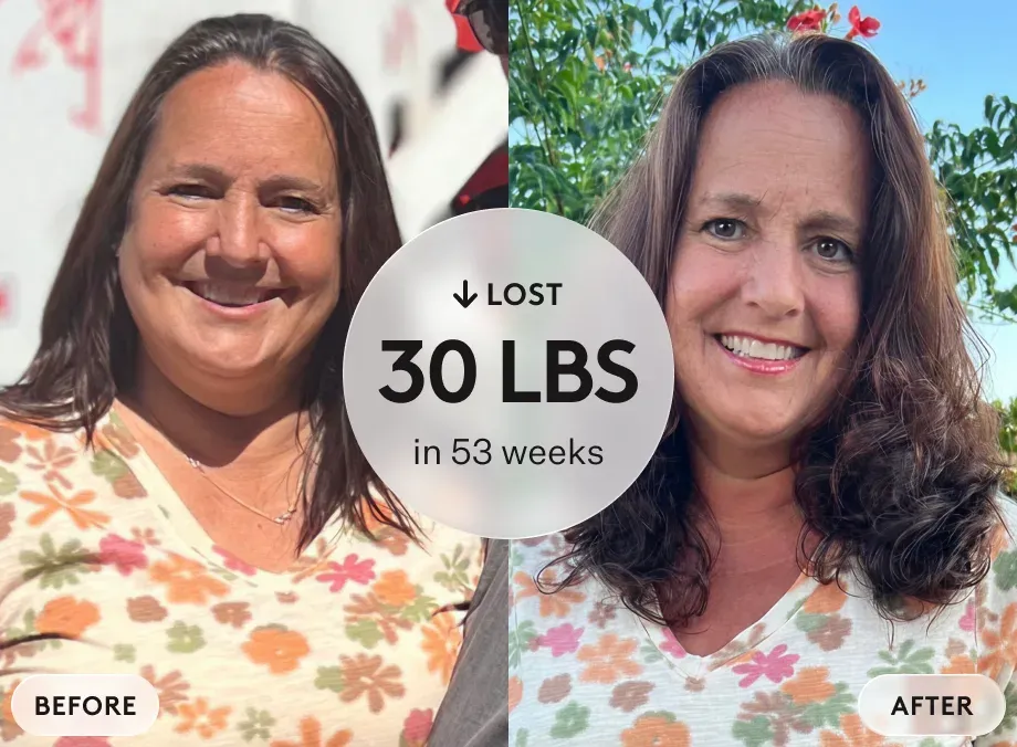 Mary R. — real Noom GLP-1Rx Plus Program member before and after weight-loss photos
