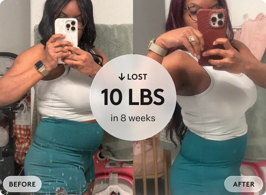 Naomi B. — real Noom GLP-1Rx Plus Program member before and after weight-loss photos